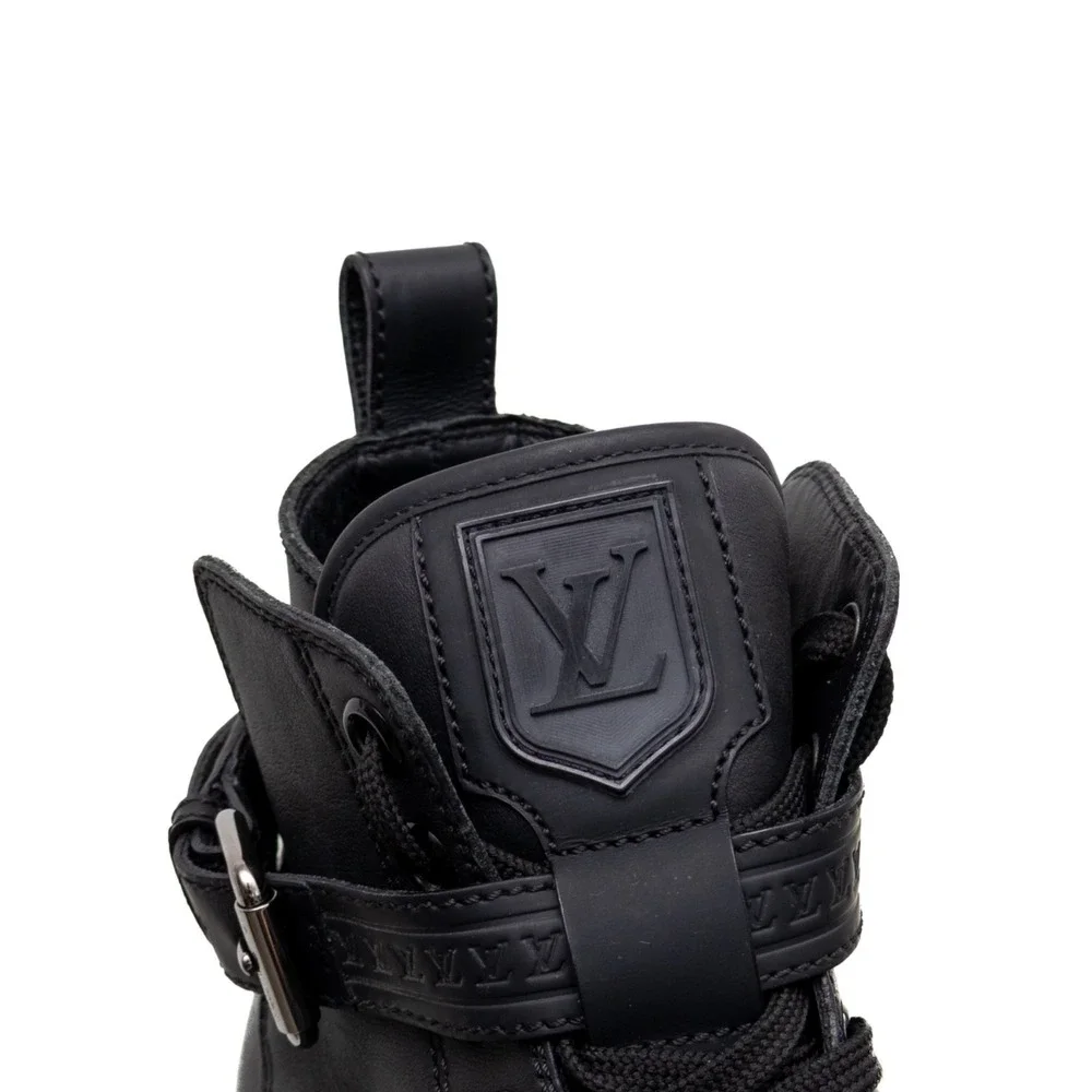 Louis Vuitton Falcon High Top Sneakers Black Leather LV Strap Trainers UK 8 US 9 - Picture 9 of 13